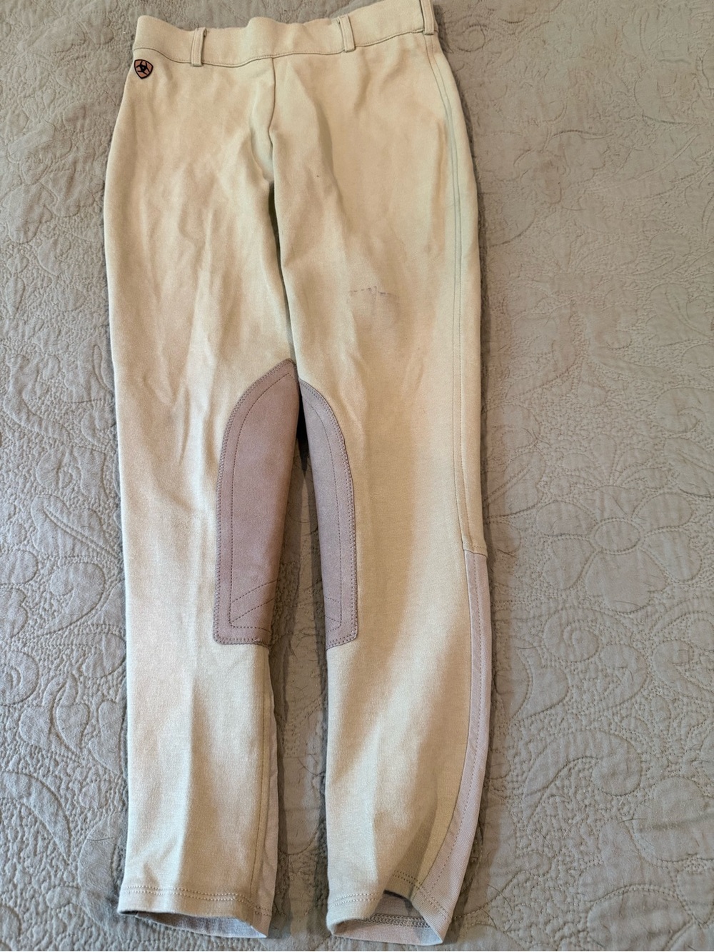 ARIAT pull on Kids Beige Riding Breeches w/ Knee Patches size 26 R see photos